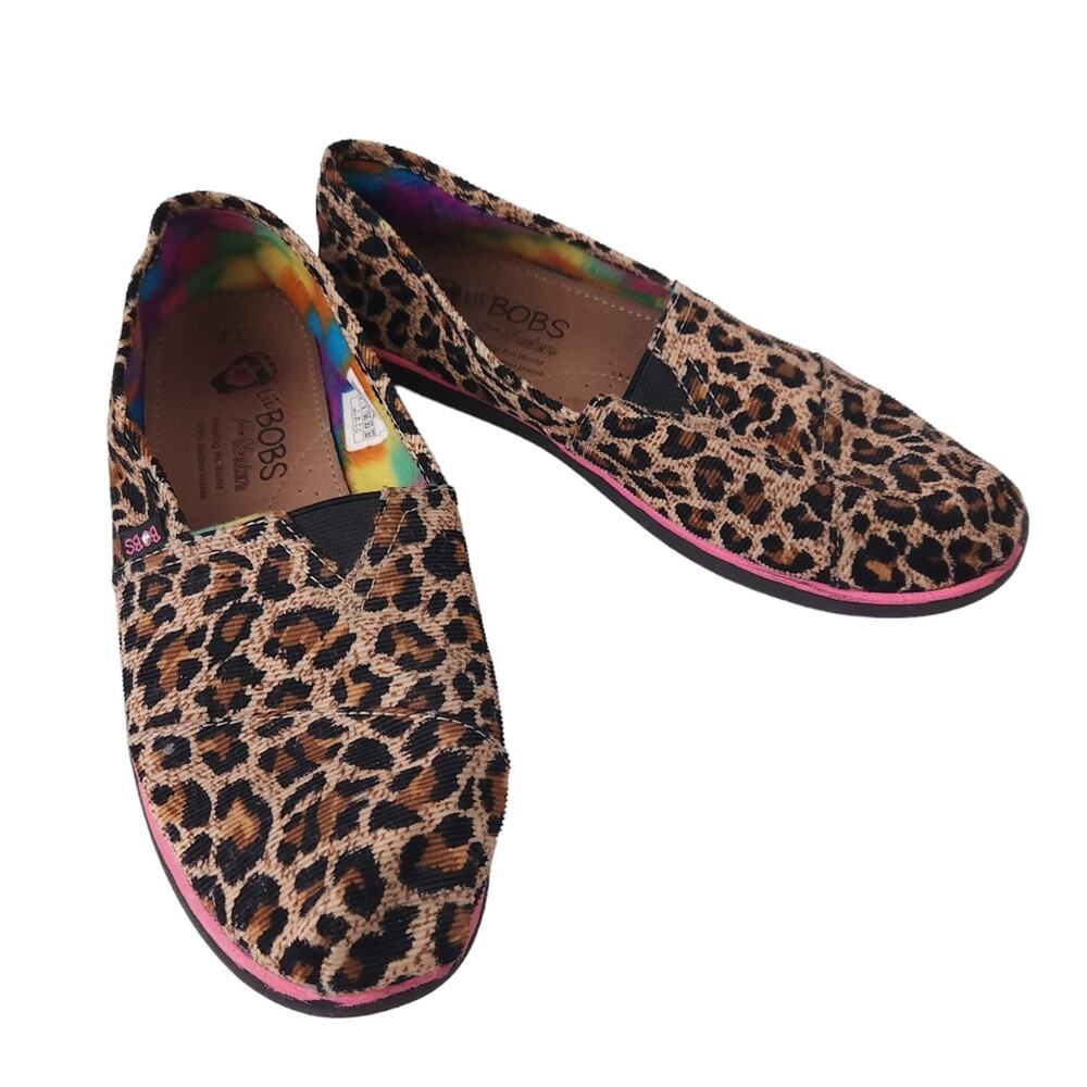 Bobs by Skechers Kids Slip On Shoes Size 3 Animal Print Leopard Excellent Shape